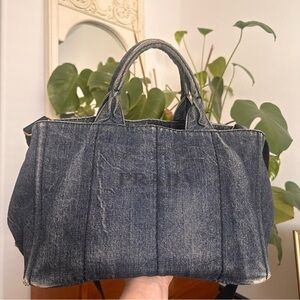 Prada Canapa Dark Blue Denim Tote